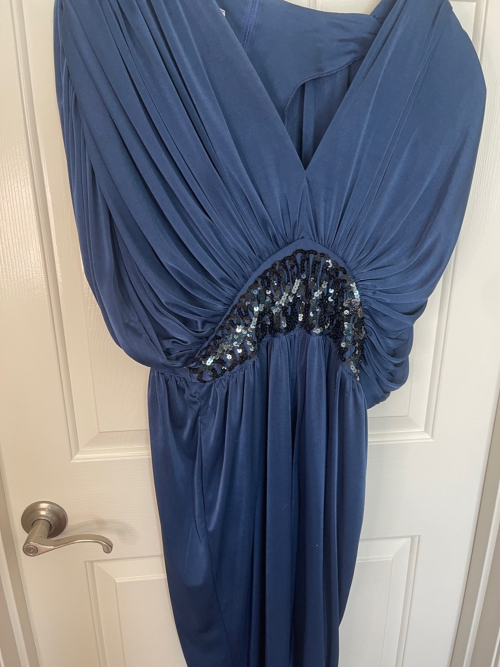 Dynasty Sequined Waist Navy Evening Jumpsuit - Women M - Picture 9 of 9